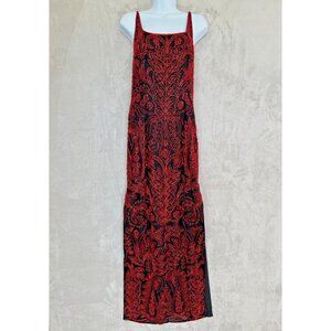 Vintage Cache Red Beaded Halter Prom Dress Gown Small Black Silk Whimsigoth